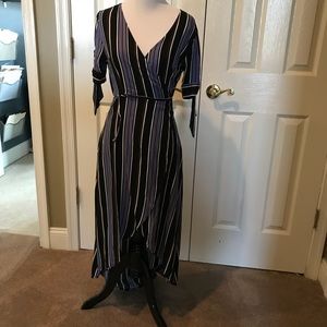 Striped wrap high low dress